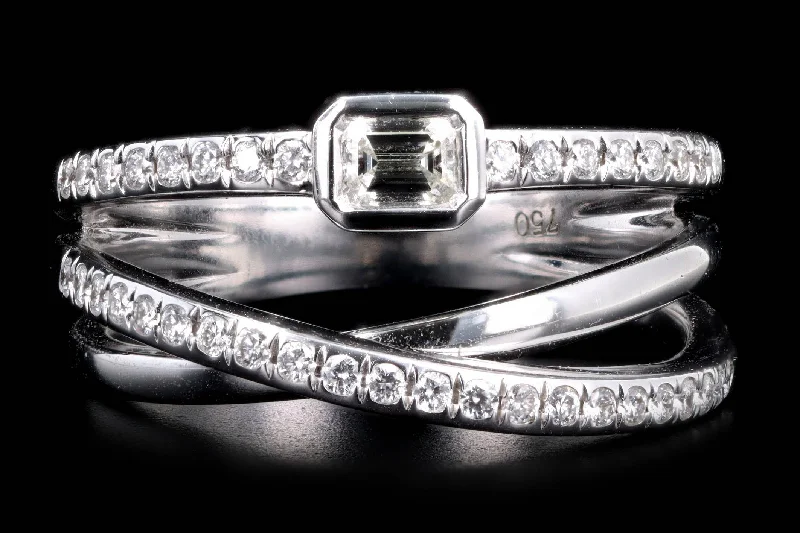 18K White Gold 0.42 Carat Total Weight Diamond Baguette Crisscross Ring