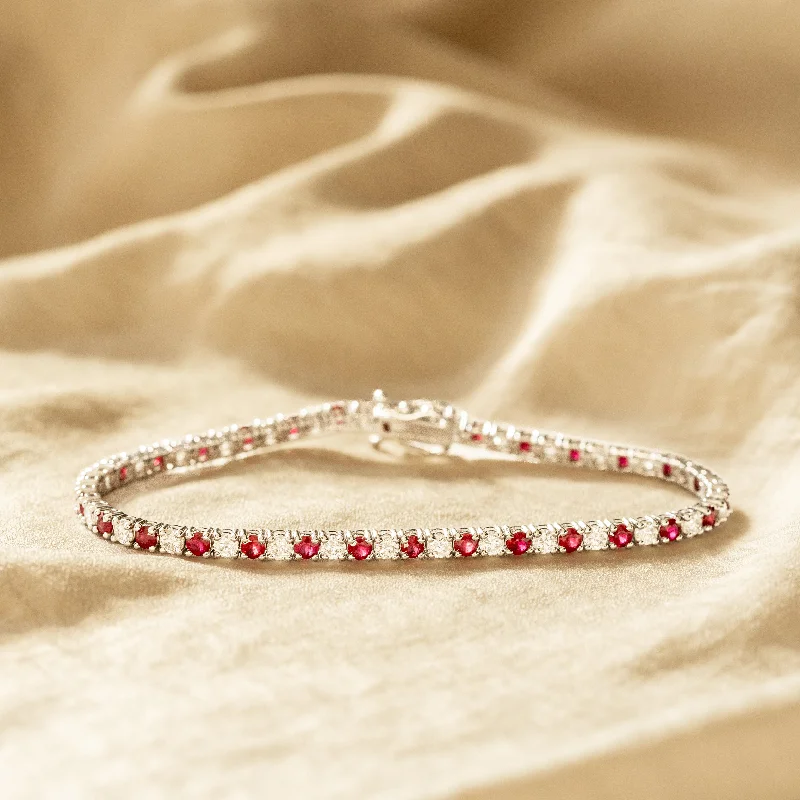 5.18 Carat Round Natural Ruby Diamond Tennis Bracelet