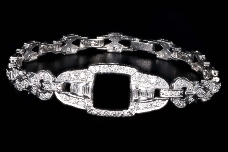 Art Deco Platinum Black Onyx & Diamond Watch Conversion Bracelet