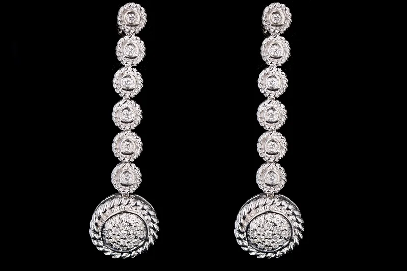 Modern 14K White Gold .30 Carat Total Weight Round Brilliant Diamond Drop Earrings