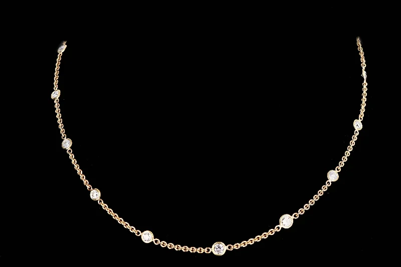 Modern 14K Yellow Gold 1.8 Carat Diamond By The Yard Necklace