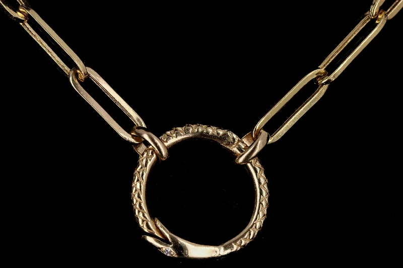 New 14k Gold Large Paper Clip Chain with Snake Enhancer Necklace