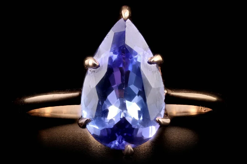 Vintage Inspired 18K Rose Gold 2.14 Carat Pear Tanzanite Solitaire Ring