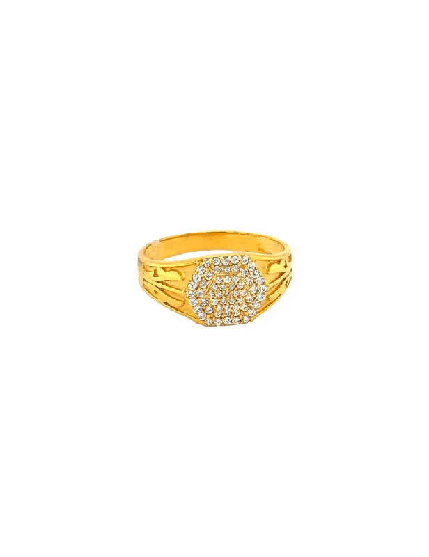 CZ Gold Men's Ring 22 Karat