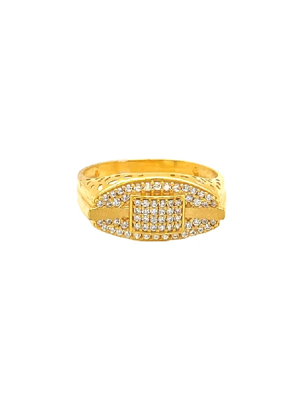 CZ Stones Gold Men's Ring 22 Karat