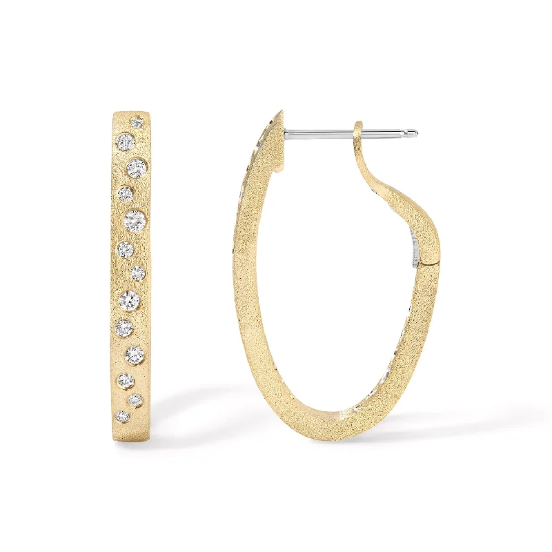 Diamond and Gold Oval Hoop Earrings