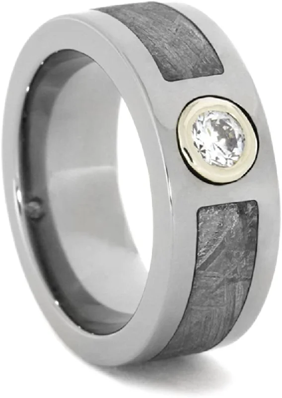 Diamond Gibeon Meteorite 9mm Comfort-Fit Polished Titanium Band, Size 7.5