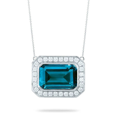 Doves 18K White Gold London Blue Topaz and Diamond Necklace