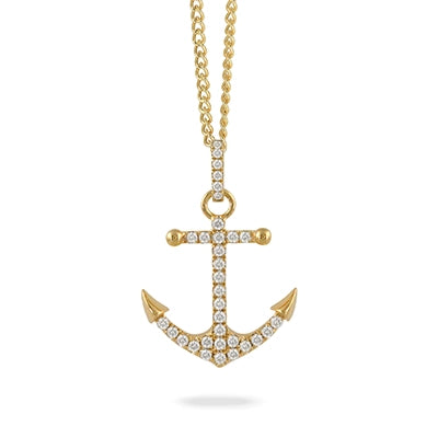 Doves 18K Yellow Gold Anchor Pendant with Diamonds