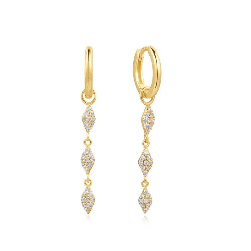 Gold Pave Sparkle Drop Huggie Earrings