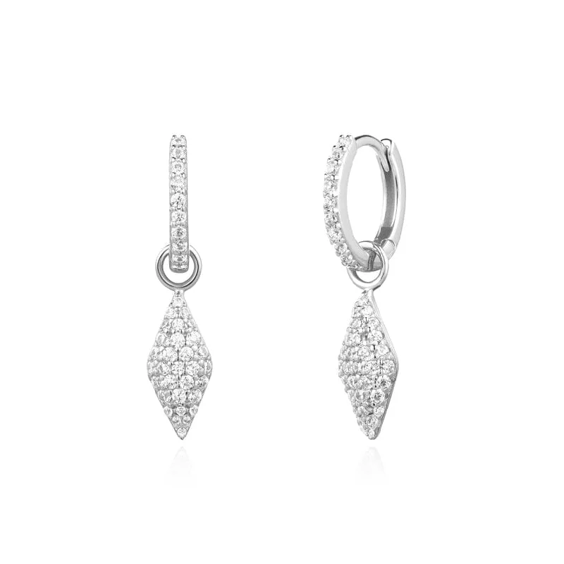 Silver Pave Sparkle Drop Huggie Earrings