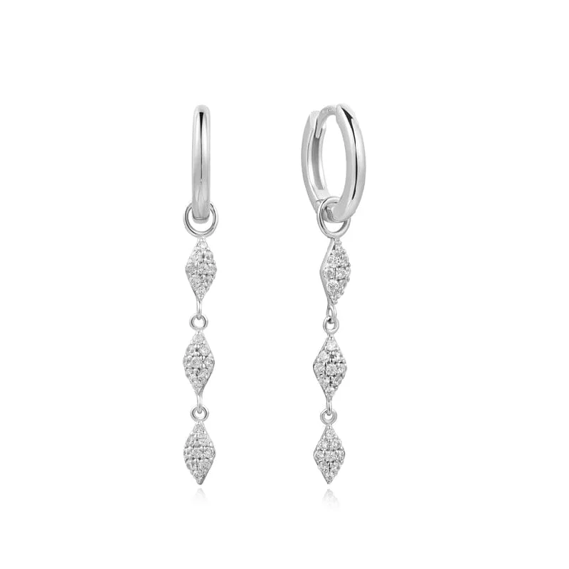 Silver Pave Sparkle Drop Huggie Earrings