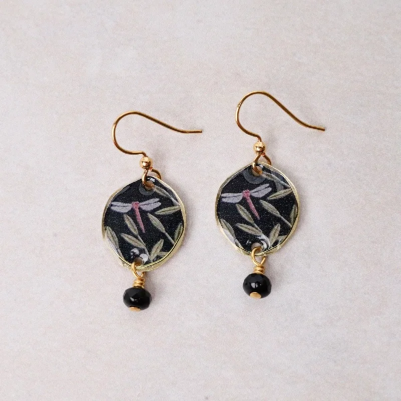 Midnight Dragonfly with Bead Drop Earrings