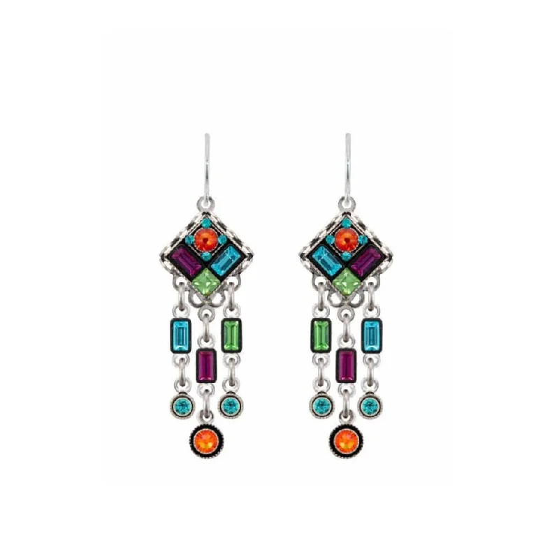 Architectural Multicolor Diamond Drop Earrings