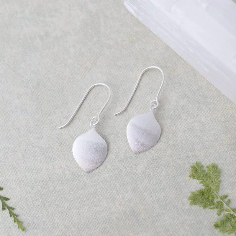 Brushed Sterling Silver Leaf Shape Drop Earrings