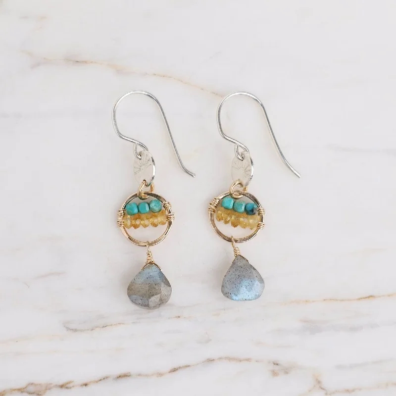 Island Breeze Labradorite Drop Earrings with Turquoise & Citrine