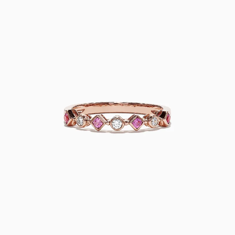 14K Rose Gold Pink Sapphire and Diamond Band Ring, 0.27 TCW