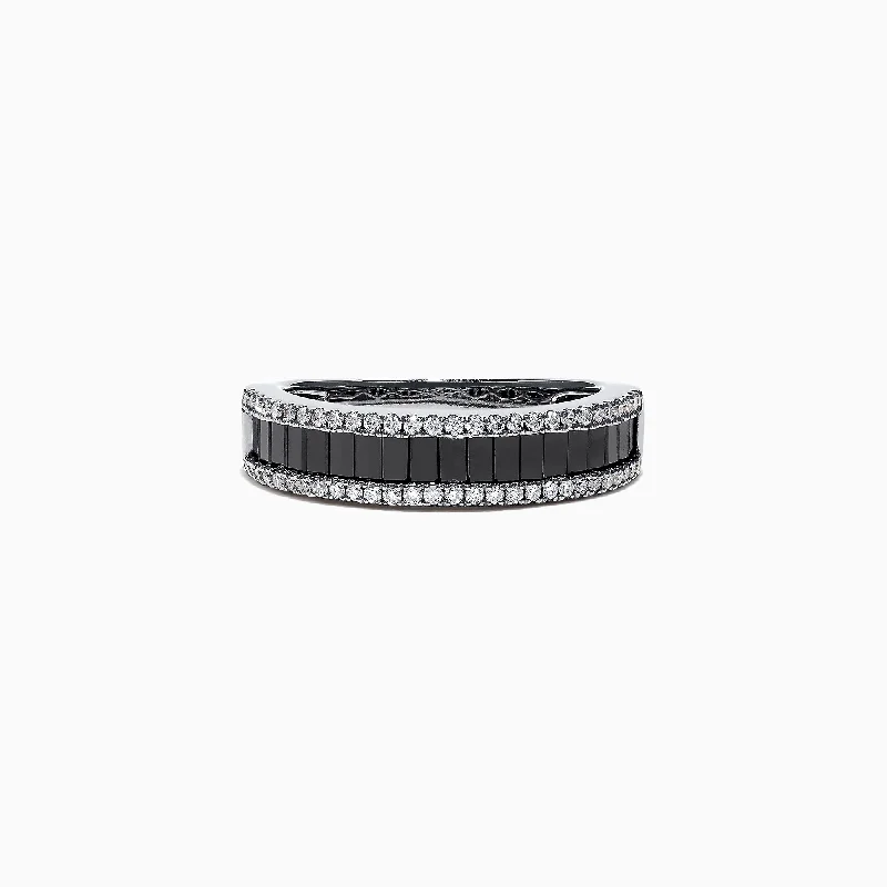 14K White Gold Black and White Diamond Band Ring, 1.06 TCW