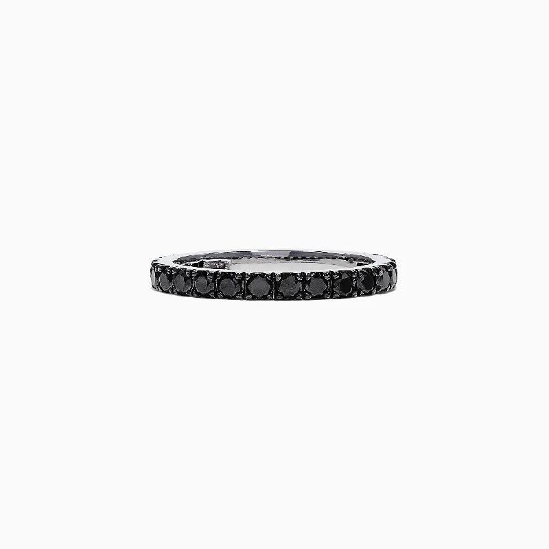 14K White Gold Black Diamond Stack Ring, 0.65 TCW