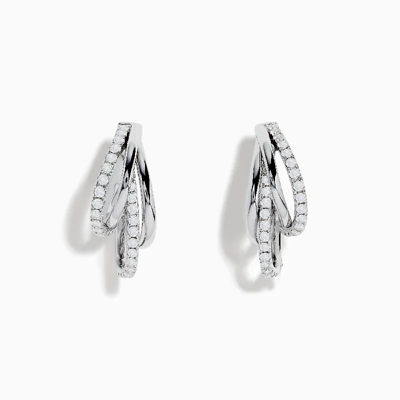 Pave Classica 14K White Gold Half Hoop Diamond Earrings