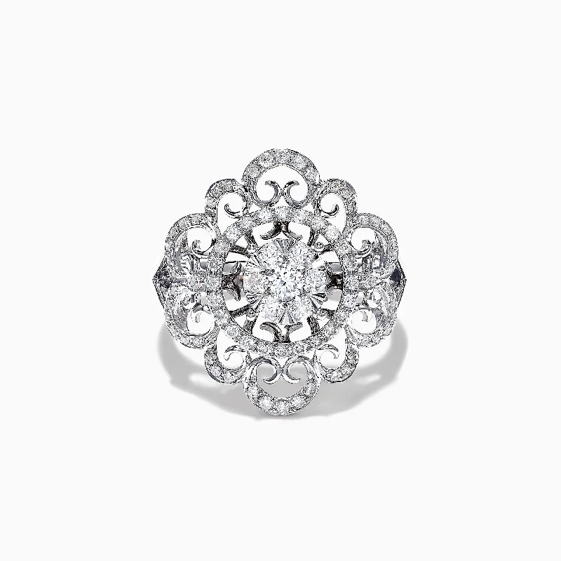 14K White Gold Diamond Filigree Ring, 0.76 TCW