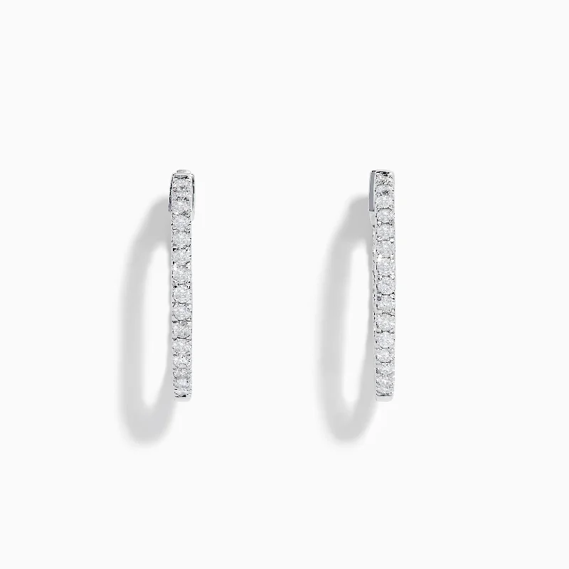 14K White Gold 3/4" Diamond Hoop Earrings