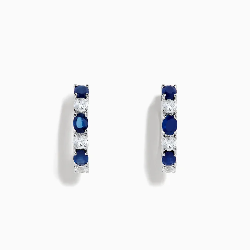 14K White Gold Multi Sapphire Hoop Earrings