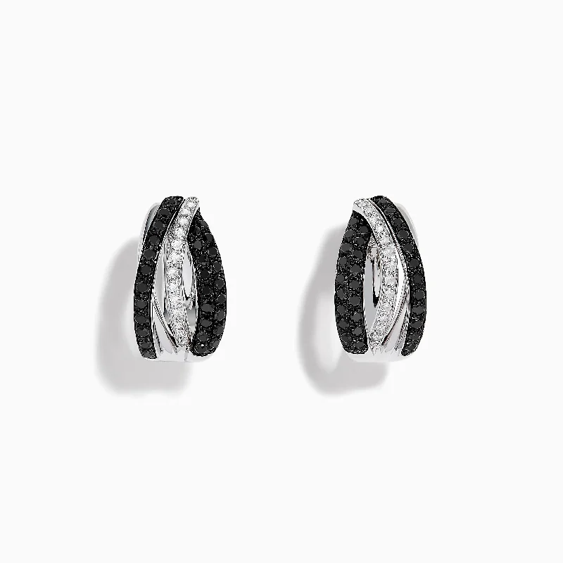 14K White Gold White and Black Diamond Hoop Earrings