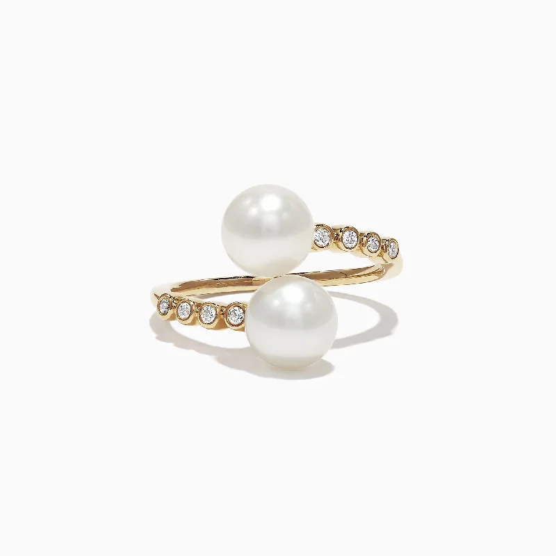 14K Yellow Gold Diamond and Fresh Water Pearl Ring, 0.09 TCW