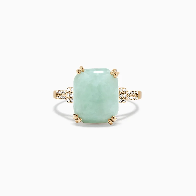 14K Yellow Gold Jade and Diamond Ring, 6.81 TCW