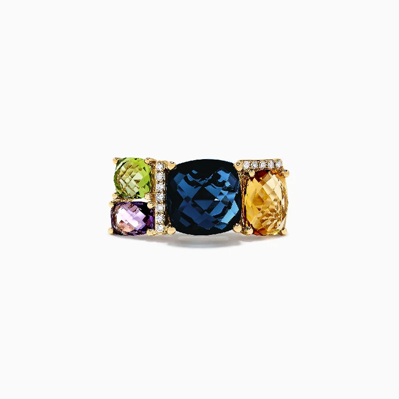 14K Yellow Gold Multi Gemstone and Diamond Ring, 7.75 TCW