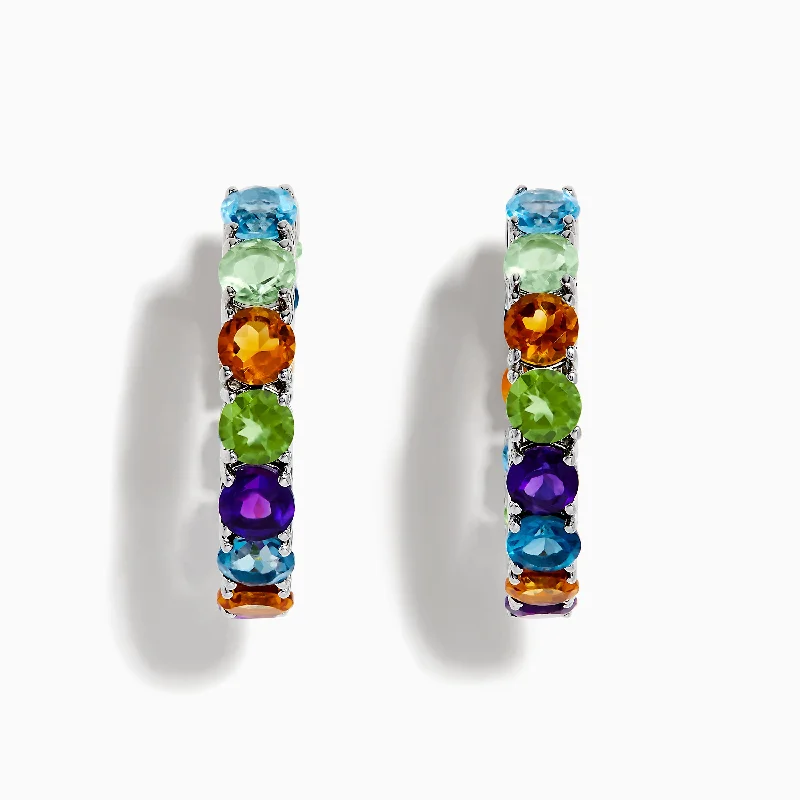 925 Mosaic Sterling Silver Mulit Gemstone Hoop Earrings