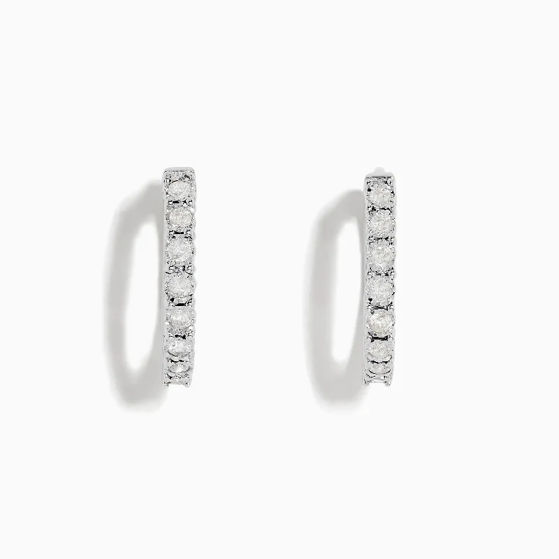 925 Sterling Silver Diamond Hoop Earrings