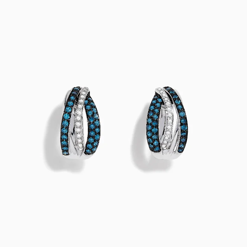 Bella Bleu 14K White Gold White and Blue Diamond Hoop Earrings