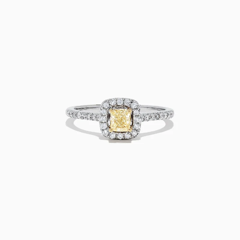 Canare 18K Two-Tone Gold Cushion Halo Yellow Diamond Ring, 0.61 TCW