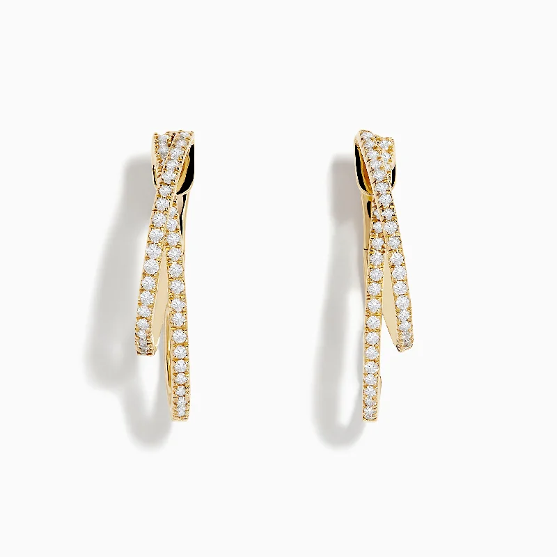 D'oro 14K Yellow Gold Diamond Crossover Hoop Earrings