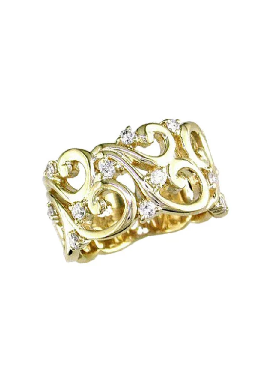 D'Oro 14K Yellow Gold Diamond Filigree Ring, 0.41 TCW