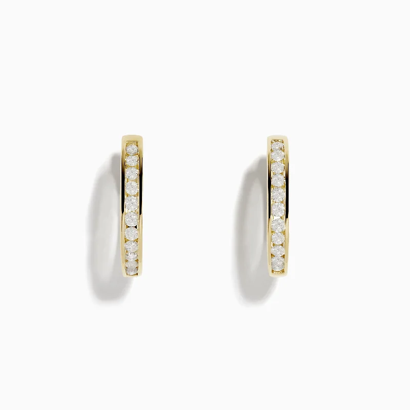 D'Oro 14k Yellow Gold 6/8" Diamond Hoop Earrings 0.48 TCW