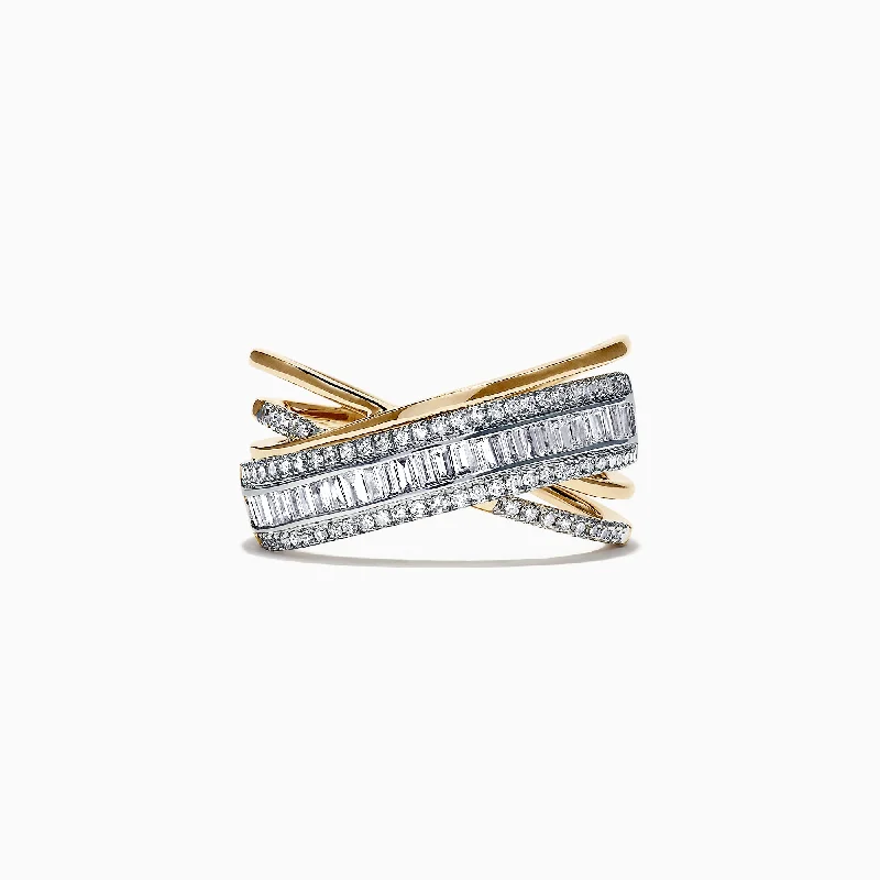 Duo 14K 2 Tone Gold Diamond Crossover Ring, 0.77 TCW