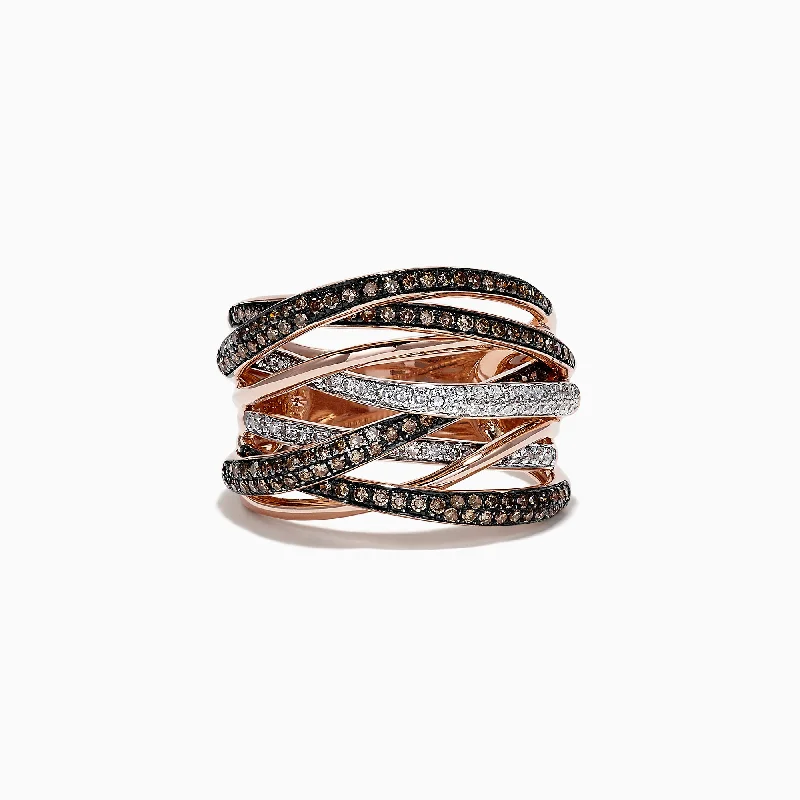 14K Rose Gold Espresso and White Diamond Ring, 0.74 TCW