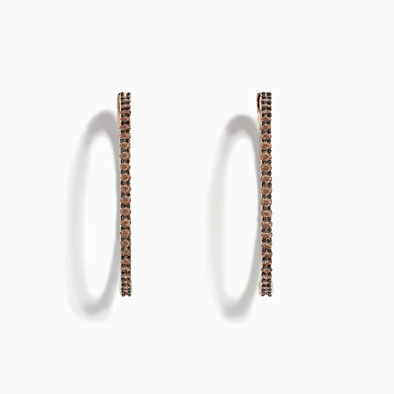 14K Rose Gold Brown Diamond Hoop Earrings 1.60 TCW