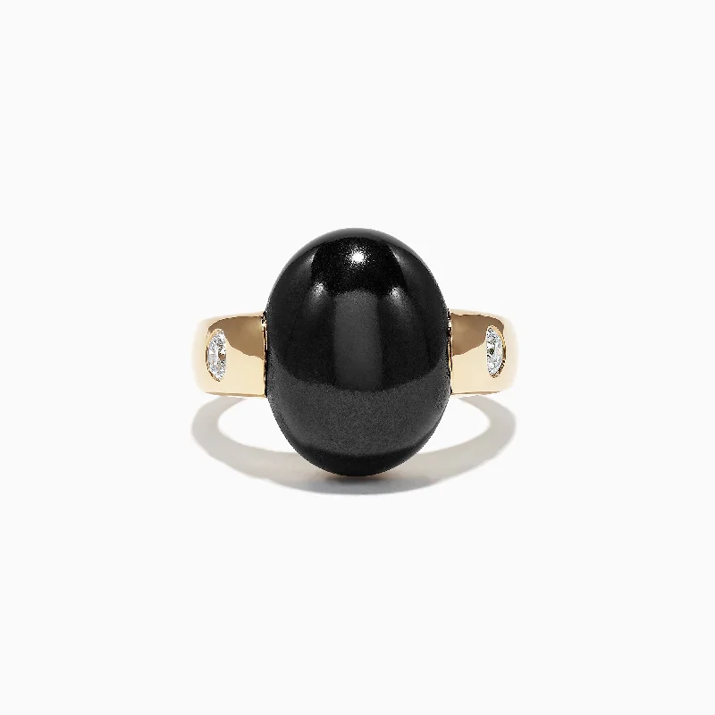 Limited Edition Mens 14K Yellow Gold Onyx and Diamond Ring, 15.49 TCW