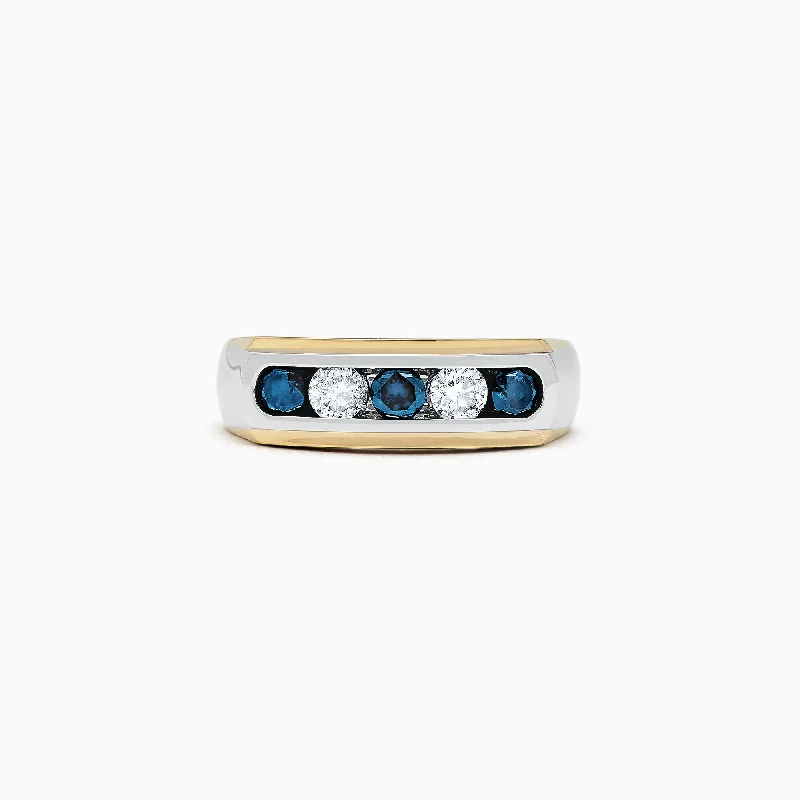 Men's 14K Two-Tone Gold Blue and White Diamond Ring, 0.98 TCW