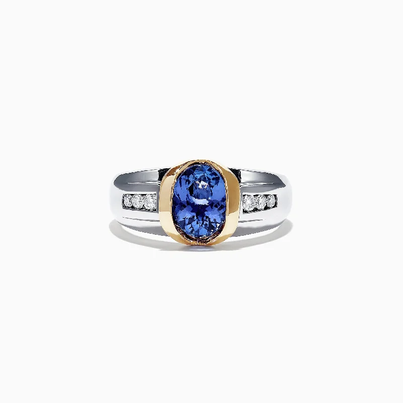 Men's 14K Two-Tone Gold Tanzanite Diamond Ring, 1.90 TCW