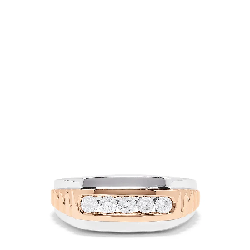 Men's 14K White and Rose Gold Diamond Ring, 0.49 TCW