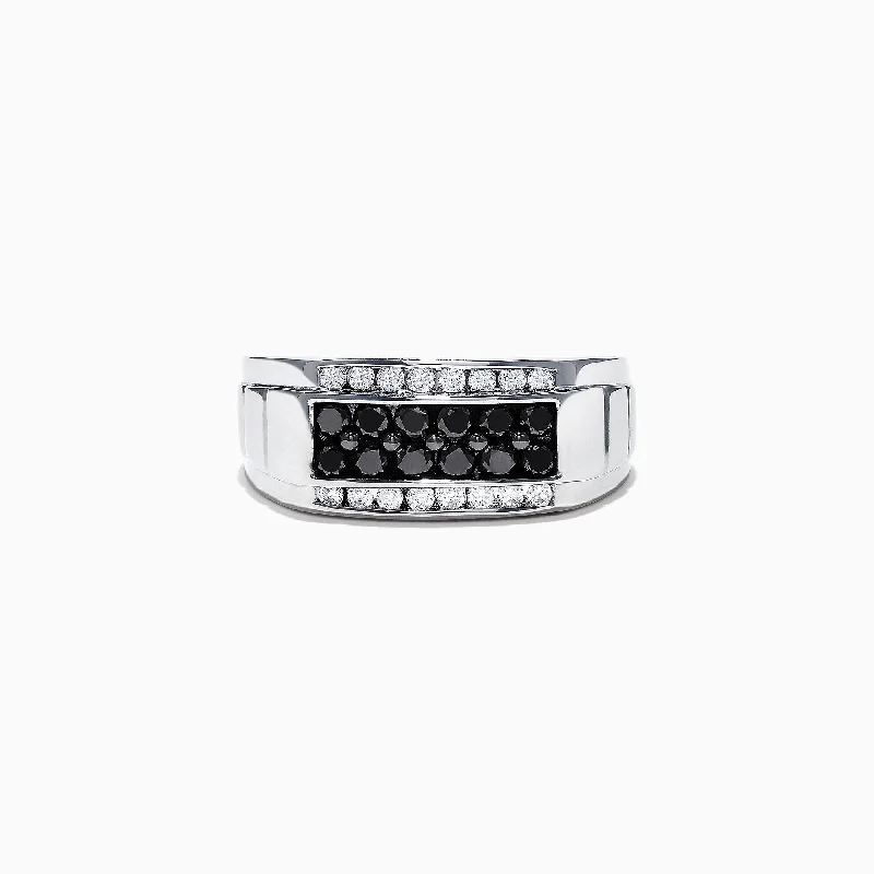 Men's 14K White Gold Black and White Diamond Ring, 0.96 TCW