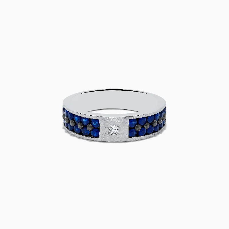 Men's 14K White Gold Blue Sapphire and Diamond Ring, 1.69 TCW