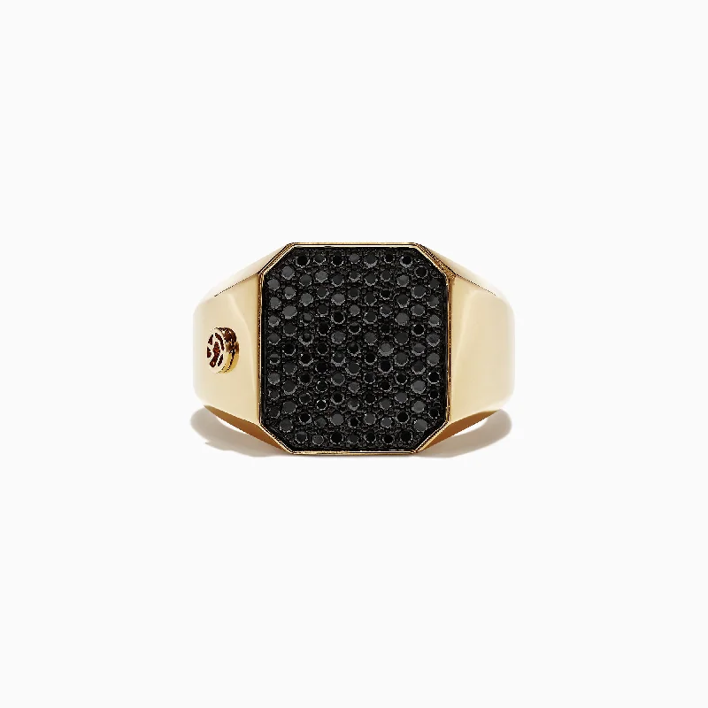 Men's 14K Yellow Gold Black Diamond Signet Ring, 0.78 TCW