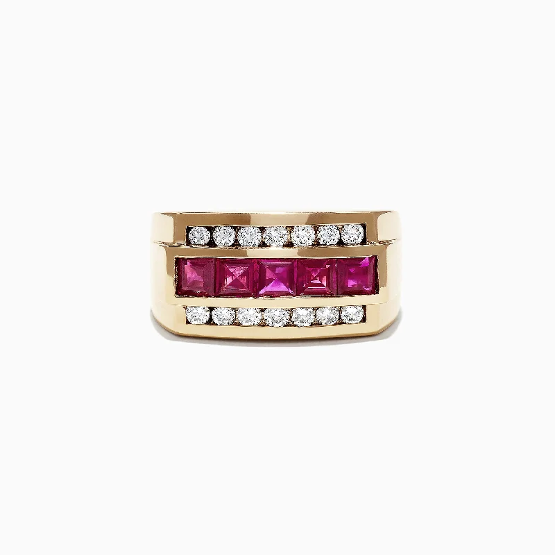 Men's 14K Yellow Gold Diamond Ruby Ring, 2.59 TCW