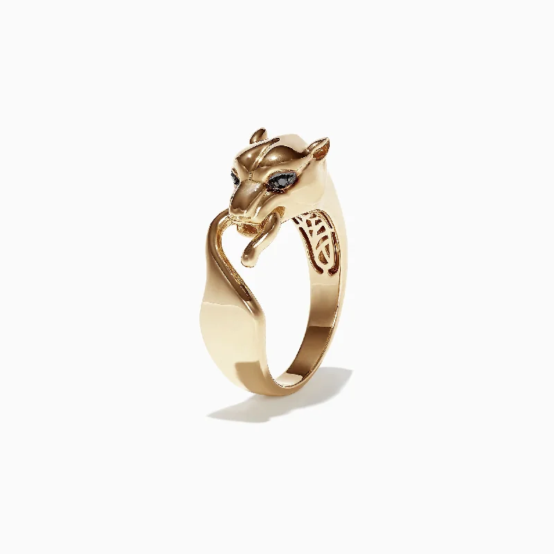 Men's Signature 14K Yellow Gold Black Diamond Panther Ring, 0.02 TCW